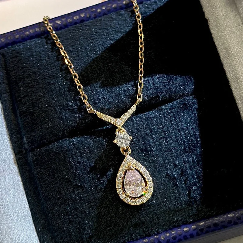 

S925Silver High Carbon Diamond Artificial Diamond Seiko High Sense Same Style as Gao Yuanyuan's Water Drop Pear Diamond Necklace