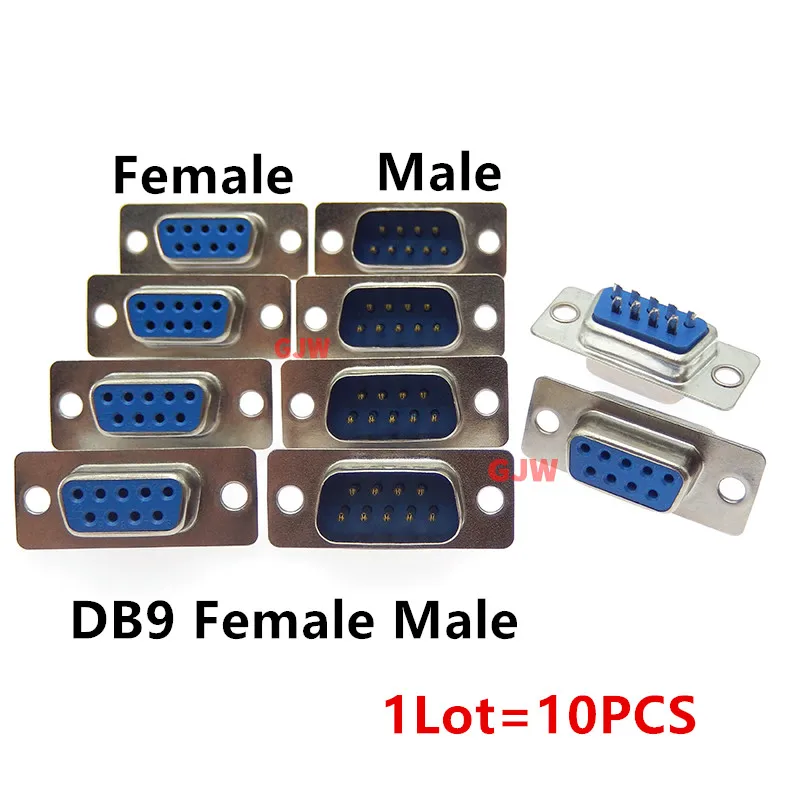 Conector de puerto serie de montaje PCB DB9 macho hembra, conector de soldadura tipo d-sub RS232 COM, adaptador de 9 pines para PCB, 10 Uds.