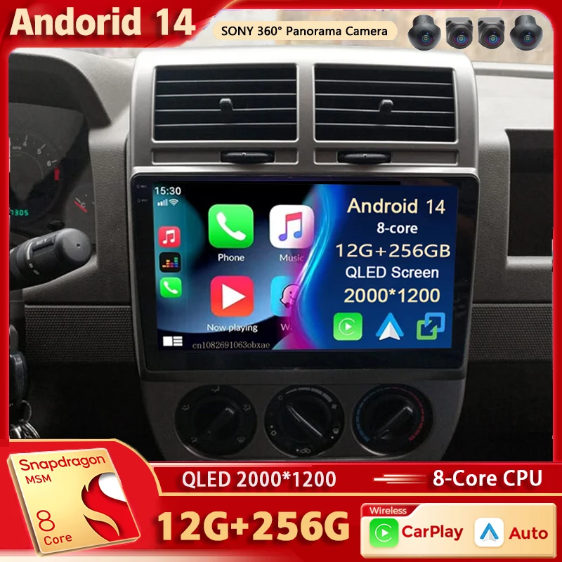 Android 14 For Dodge Caliber 2007- 2012 2K QLED Android Car Radio Multimedia Video Player GPS AI Voice CarPlay Head Unit Stereo