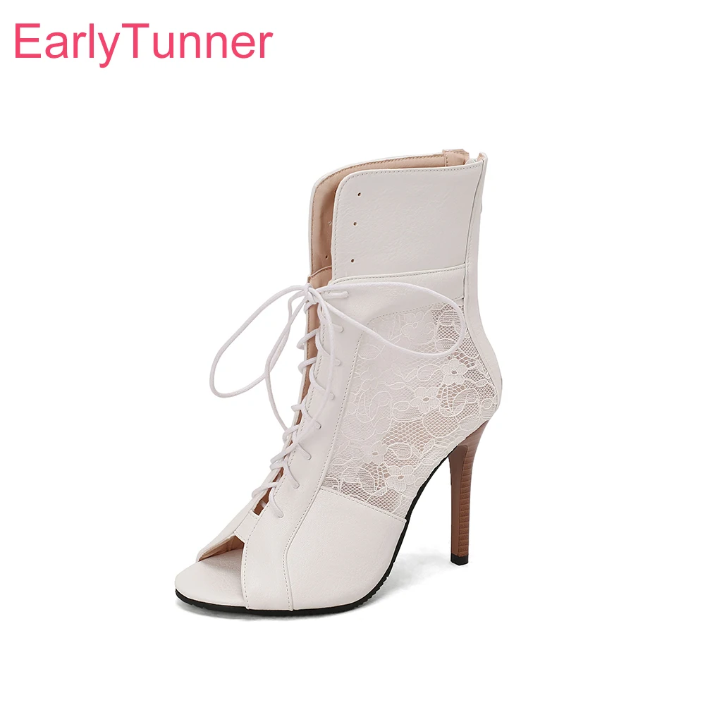 

2025 New Summer Sweet White Black Women Sandals Sexy Peep Toe High Stiletto Heels Lady Party Shoes Plus Big Size 43 47 50