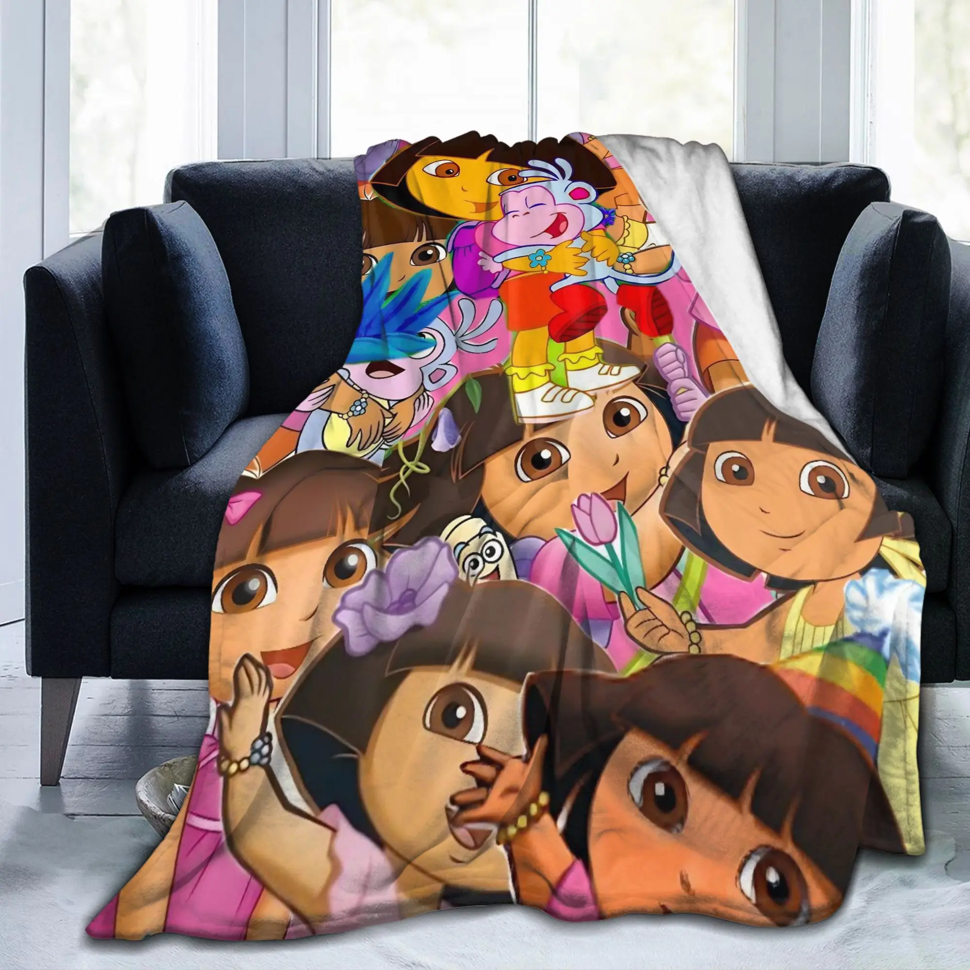 D-Doras Friends Boots Monkey Flannel Blankets Explorer Cartoon Novelty Throw Blanket for Home Hotel Sofa Warm