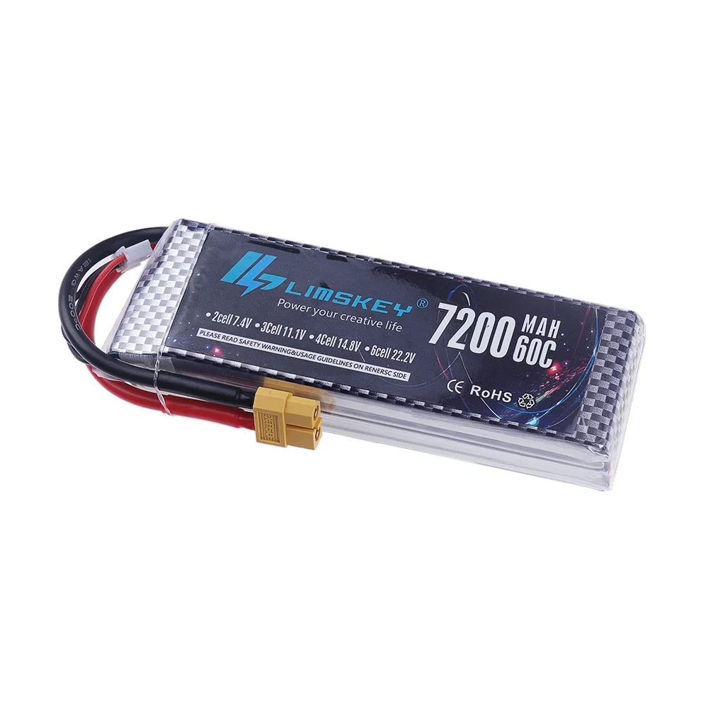Lipo RC Battery 6S 22.2V 60C 7200mAh 7.4v 11.1v 14.8v with Deans XT90 EC5 Connector for FPV Drones Racing Quadcopters Airplane