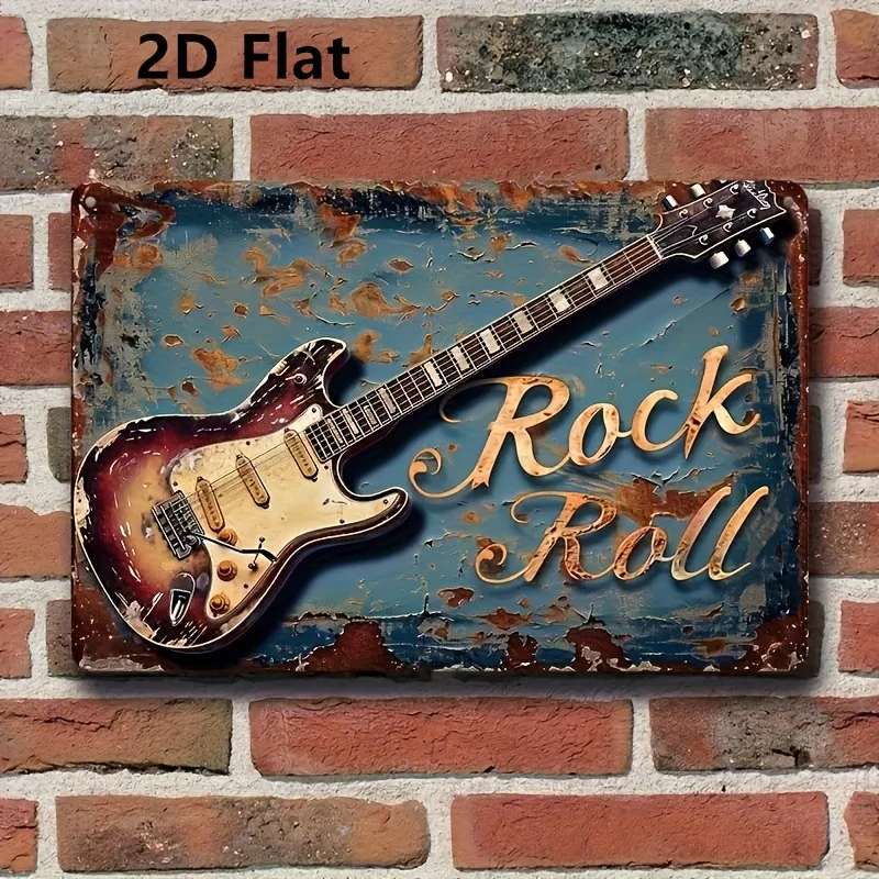 Vintage Electric Guitar Wall Art - Rustic Rock & Roll Decor Sign with Distressed Finish, Indoor & Outdoor Home, Cafe, and Garden