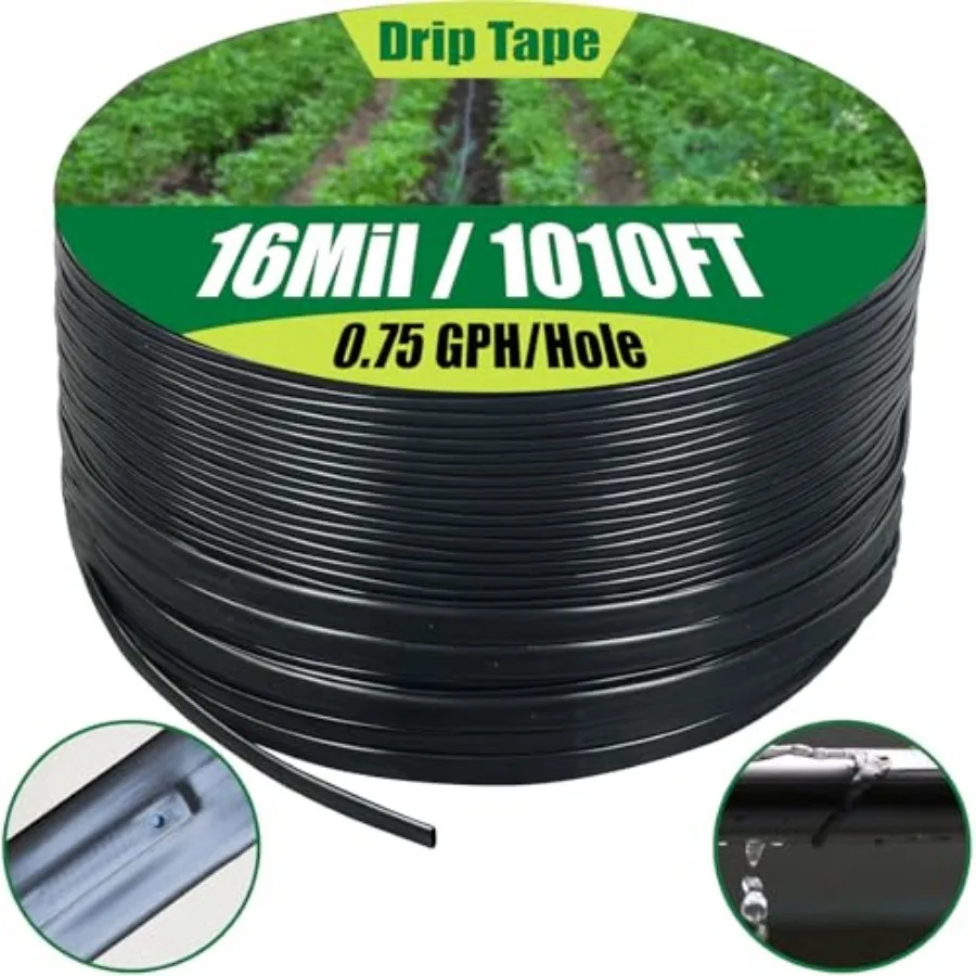 

5/8" Drip Tape 1010Feet 6" Spacing Roll 16 Mil Garden Irrigation Tubing Hose Adjustable Drip Tape Irrigation Automatic Drip Irr