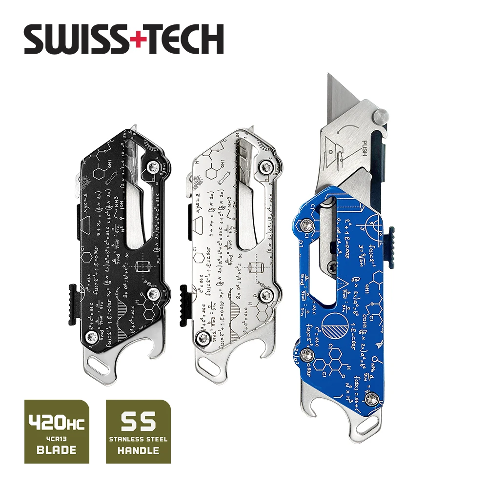 

SWISS+TECH Utility Knife, Mini Multitool Stationery Knives , Aluminium Handle,Pocket Small Outdoor EDC Tool,Box Cutter, Gadgets