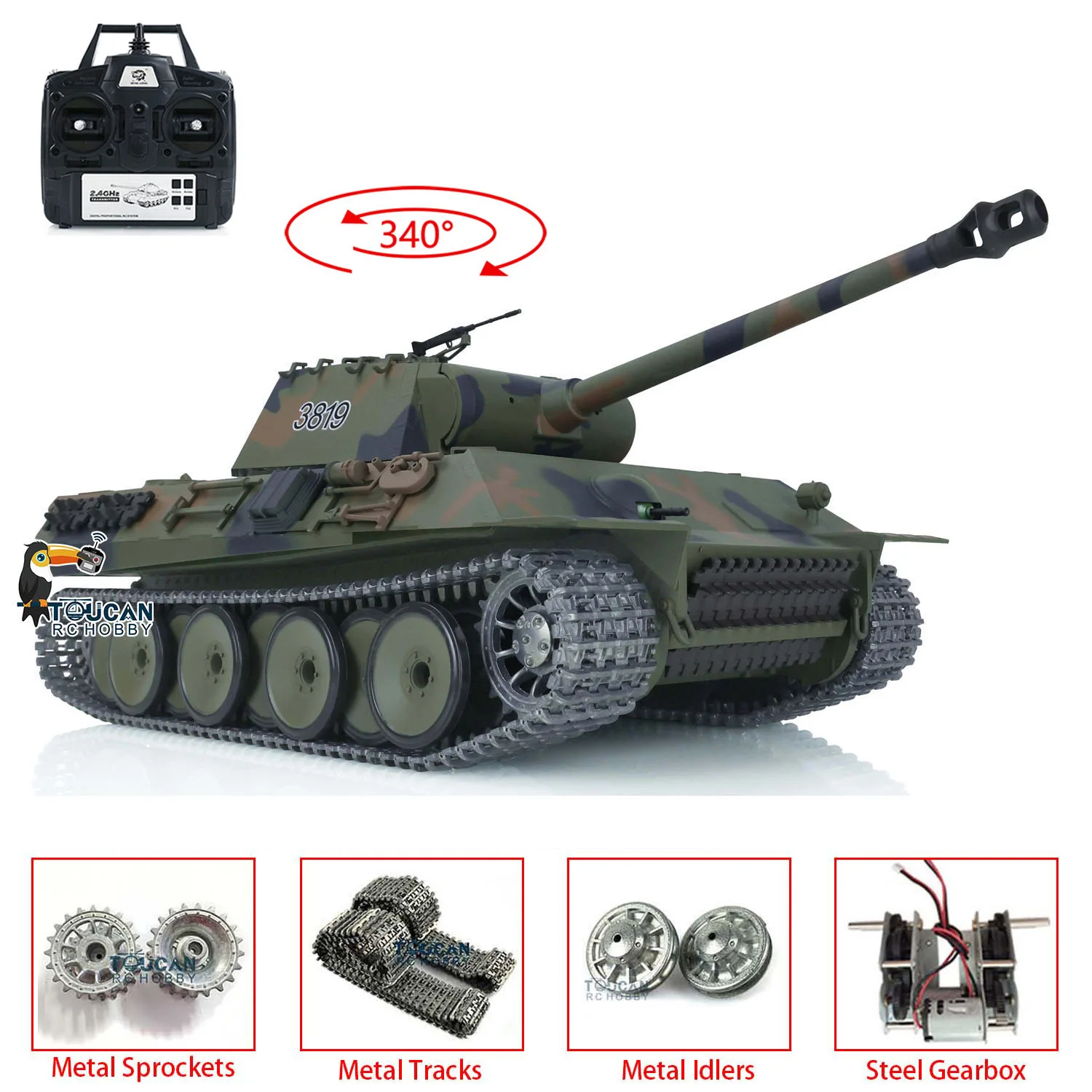 1/16 Maßstab HENG LONG RC Panzer RTR 7.0 Verbesserte Metallversion Panther V 3819 Armee-Funkspielzeug BB-Schießeinheit Lautsprecher TH17288