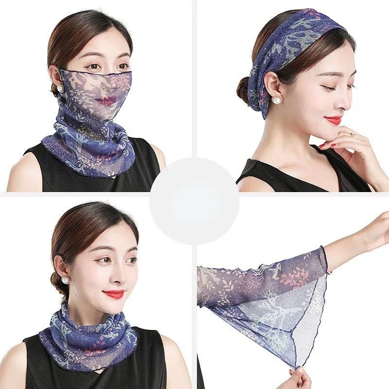 Spring Summer Chiffon Neck Collar Scarf Women Head Thin Sunscreen Variety Small Silk Anti-UV Scarf Mask Multi-Function Scarf