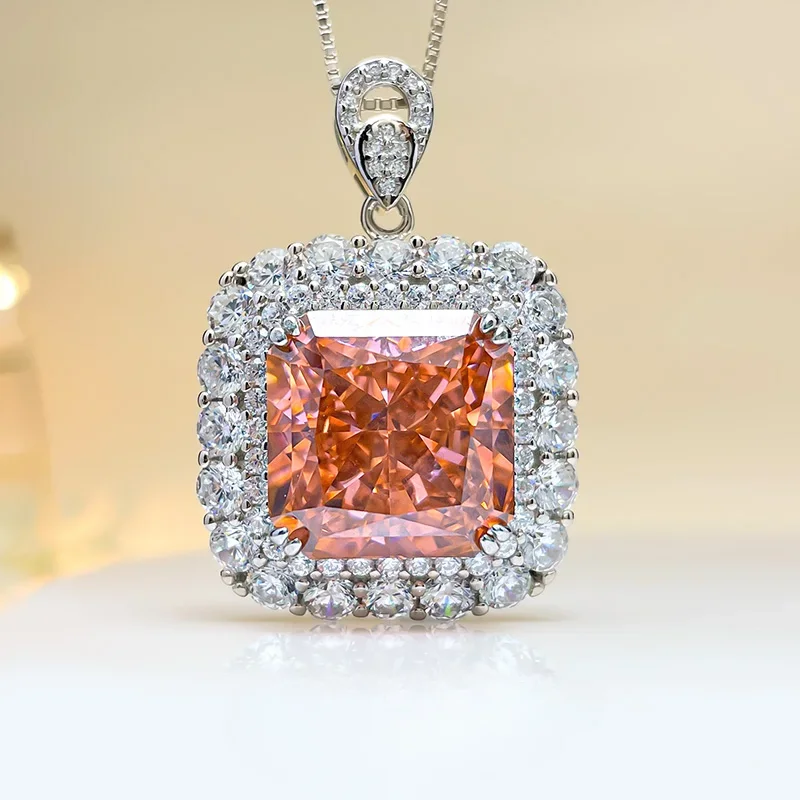 Desire Heavy Industry Papalacha Pink Orange Pendant Necklace Luxury and High Grade Imported  Carbon Diamond Princess Square