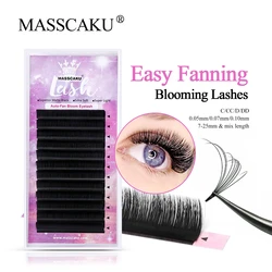 Wholesale Price Masscaku Natural Long Easy Fanning Lashes 8-15mm Self Blooming Mega Volume Eyelash Extensions Soft Mink Eyelash