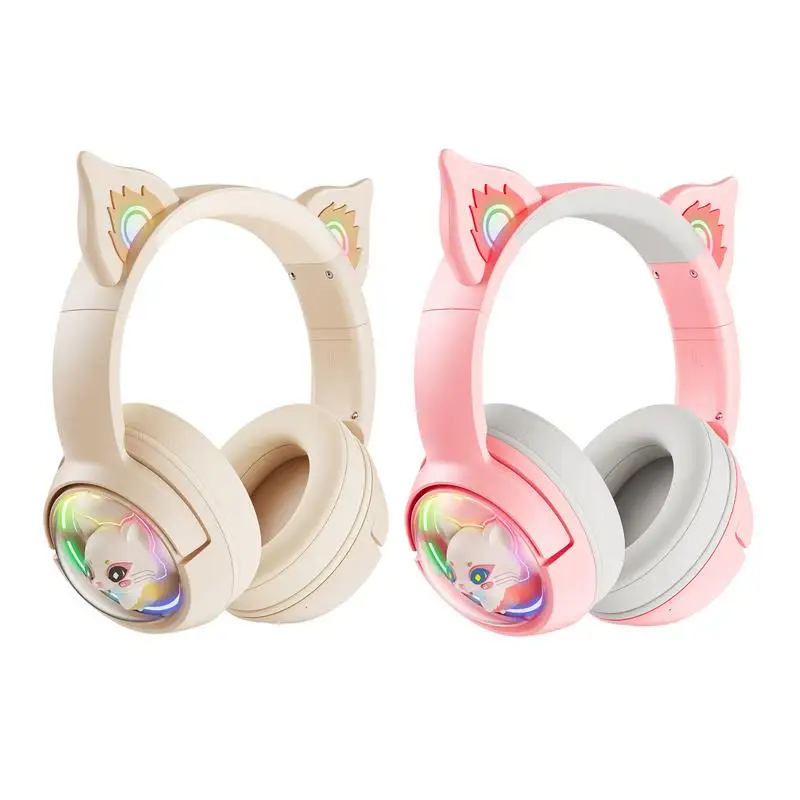 New ONIKUMA B5 Head-mounted Cute Pet Spaceship RGB Lighting Wireless Bluetoothcompatible Headphones HD Mic HiFi Stereo Sound Hea