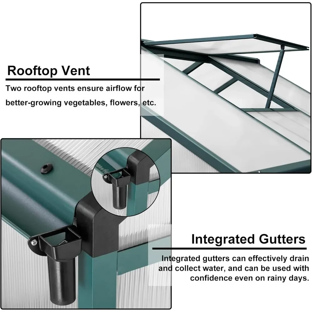 6.25 x 6 Ft Greenhouse for Outdoors with Quick Structure, Aluminum Alloy & Polycarbonate Green House, Walk in Sunroom for Patio