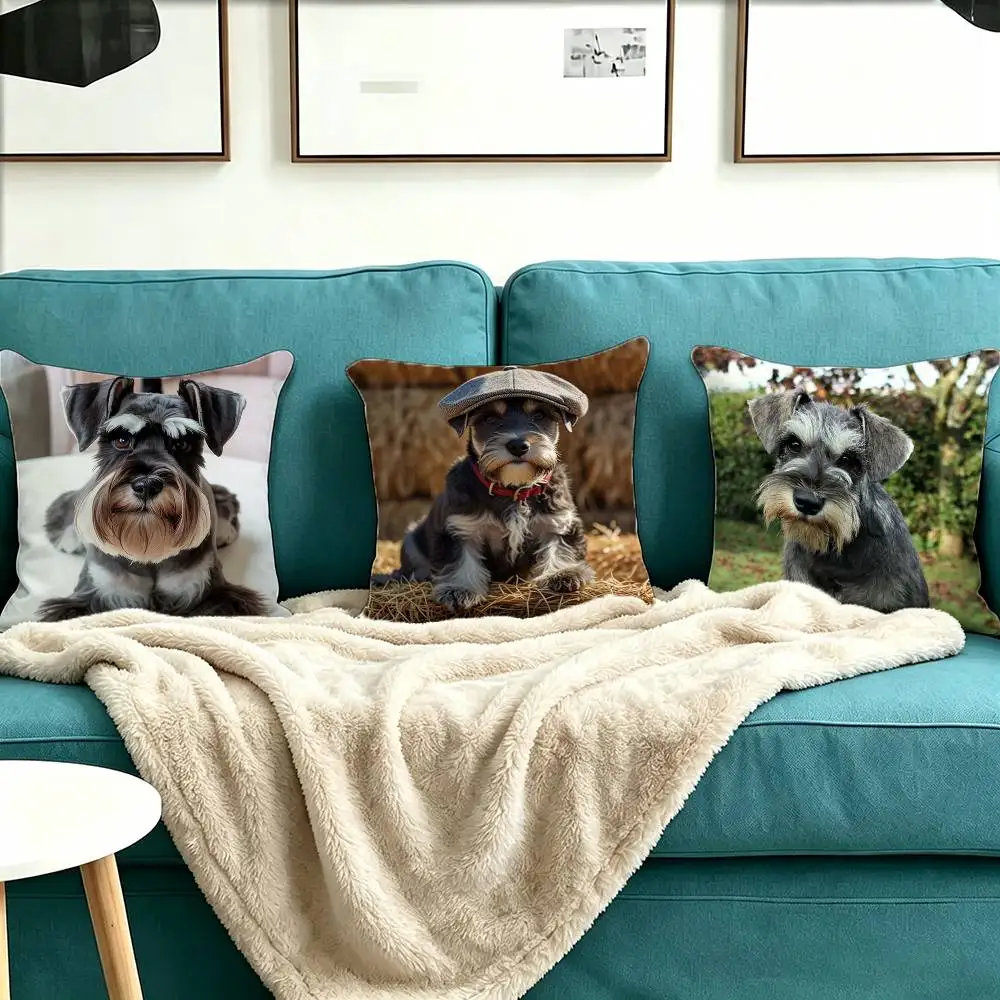 Miniature Schnauzer Square Double-Sided printed Pillow Case Bedroom Bedside Pillow Sofa Cushion Cover