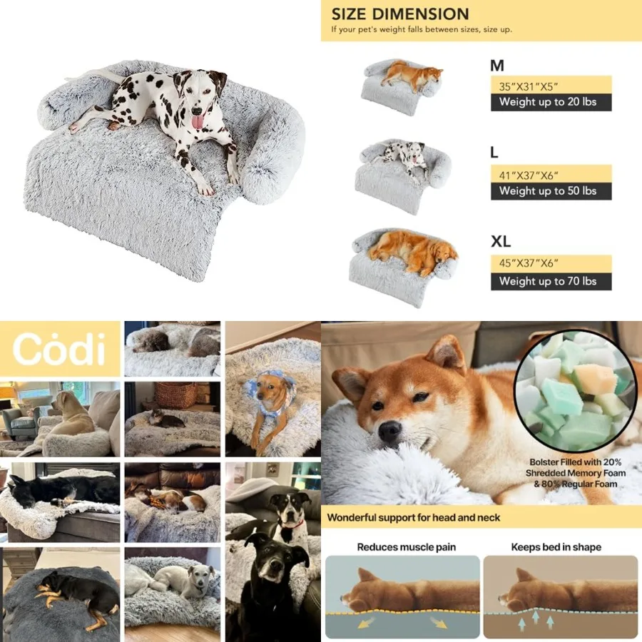 

Calming Dog Bed for Couch Anti-Anxiety Sofa Protector Mat for Large Dogs, 41''x37''x6'', Machine Washable, Fluffy Cozy with Non