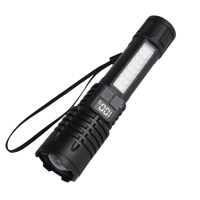 Lanternas led recarregáveis portáteis de alta potência com tela de exibição zoom lâmpada tocha