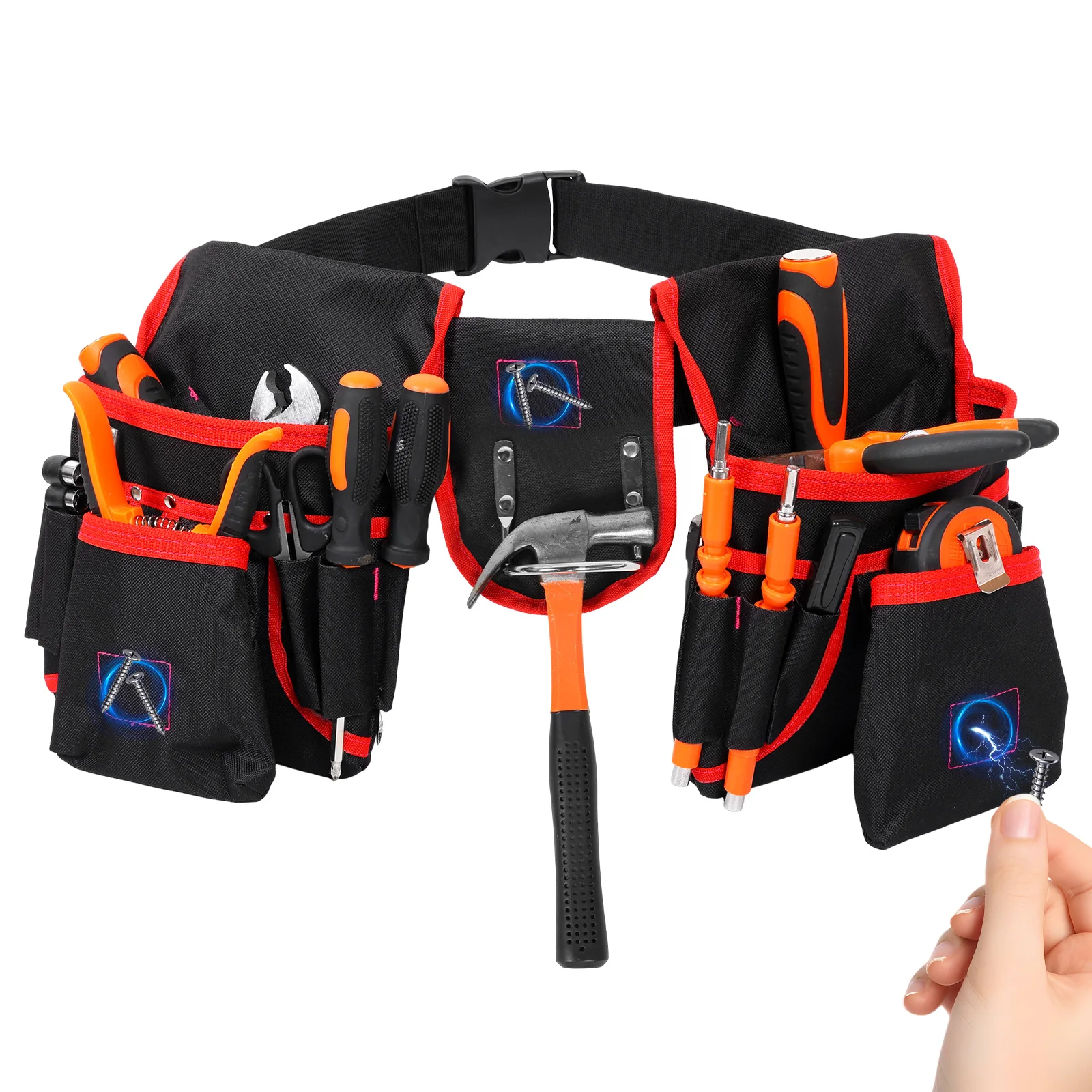 1 Pc Magnetic Tool Belt Oxford Cloth Adjustable Construction Tool Belt Multi Pocket Utility Tools Storage Bag for Holding Hammer