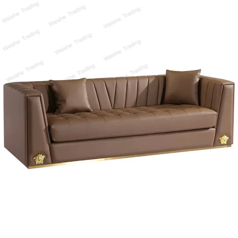

Modern light luxury leather sofa Italian first-floor cowhide villa straight