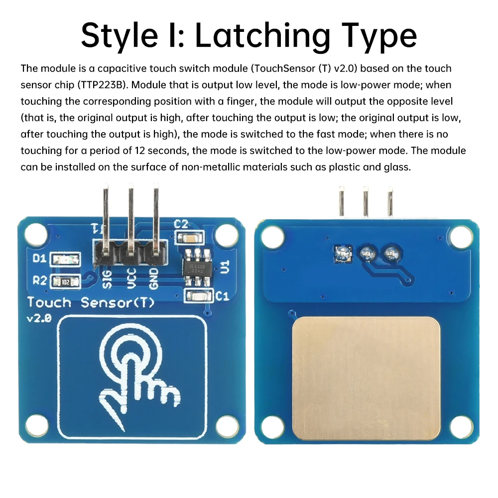 TTP223B Digital Touch Sensor Switch Module 1 Channel Capacitive Touch Module Gold-Plated Point Action Latch Type