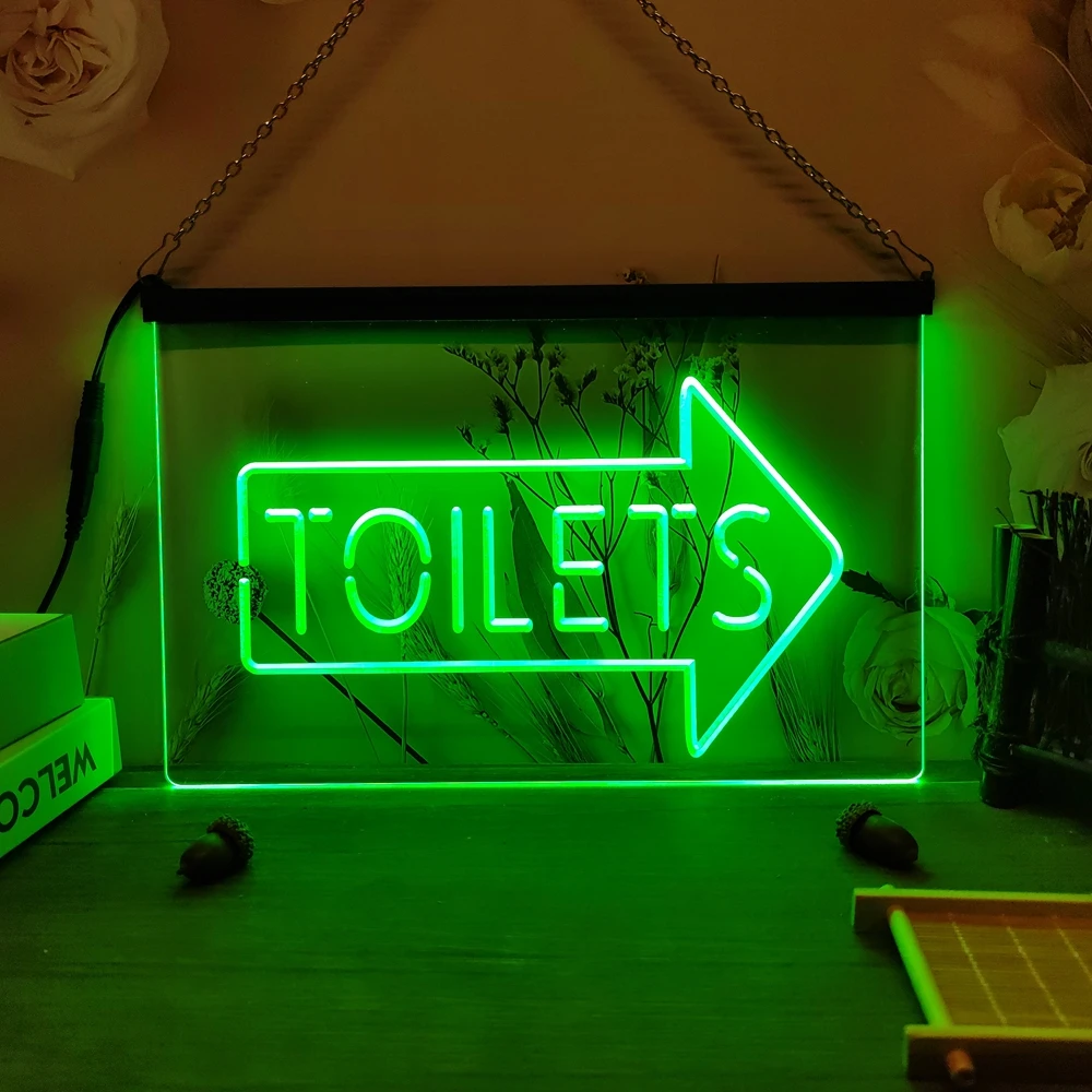 Toilets Arrow Washroom Restroom LED Neon Sign-3D Carving Wall Art for Home,Room,Bedroom,Office,Farmhouse Decor