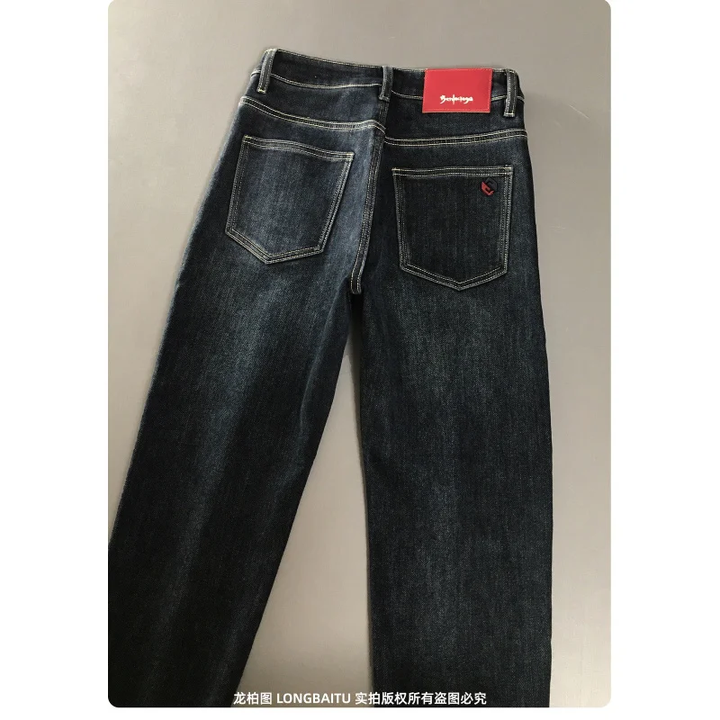 Winter thin fleece jeans for men 2025 new style brushed fleece warm slim fit small feet light luxury high-end minimalist pants