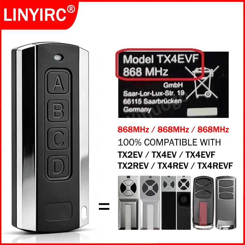 For LiftMaster TX2EV TX4EV TX4EVF Chamberlain TX2REV TX4REV TX4REVF Garage Remote Control 868MHz Rolling Code Garage Door Opener