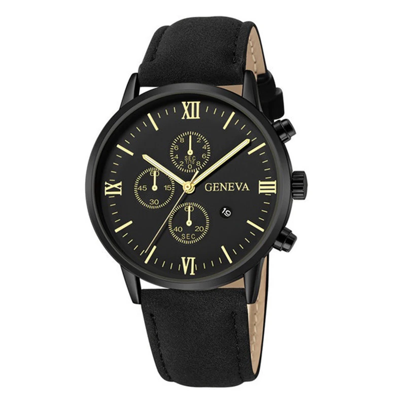 1PC Men\'s Watch Casual Leather Band Analog Quartz Watches with Calendar