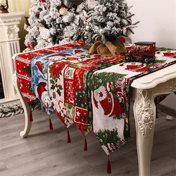 35*180cm Christmas Table Runner Xmas Santa Snowman Printed Tablecloth Christmas New Year Decoration For Living Room Kitchen