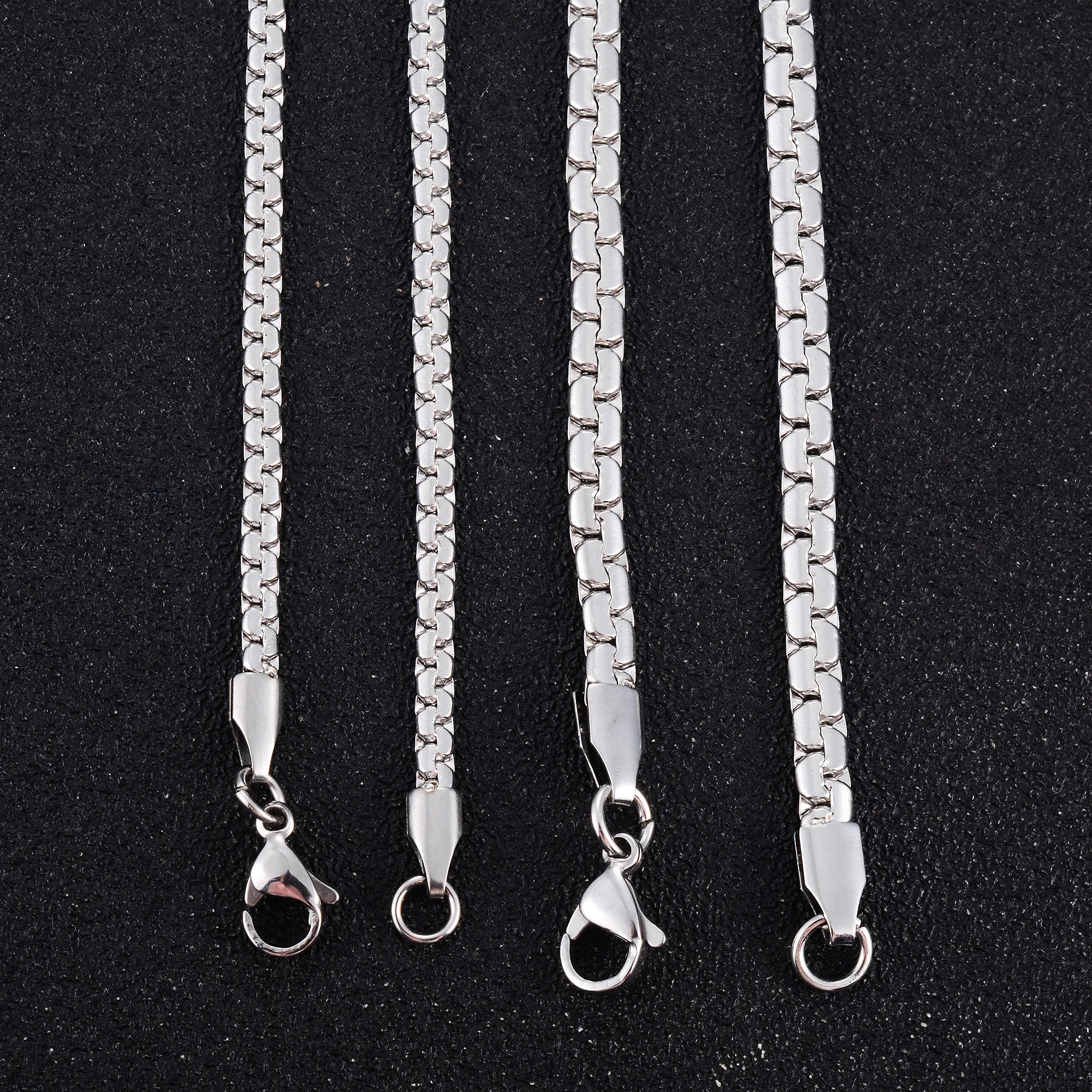 Stainless Steel Flat Box Chain Long Necklace for Men Women Punk Rock Tone Choker on Neck Silver Color Metal Jewelry Accessories