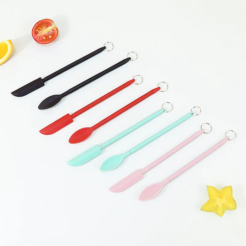 Multifunctional Telescopic Spatula Silicone Mini Small Pointed Spatula Small Spatula Cooking Cosmetics with Hanging Buckle