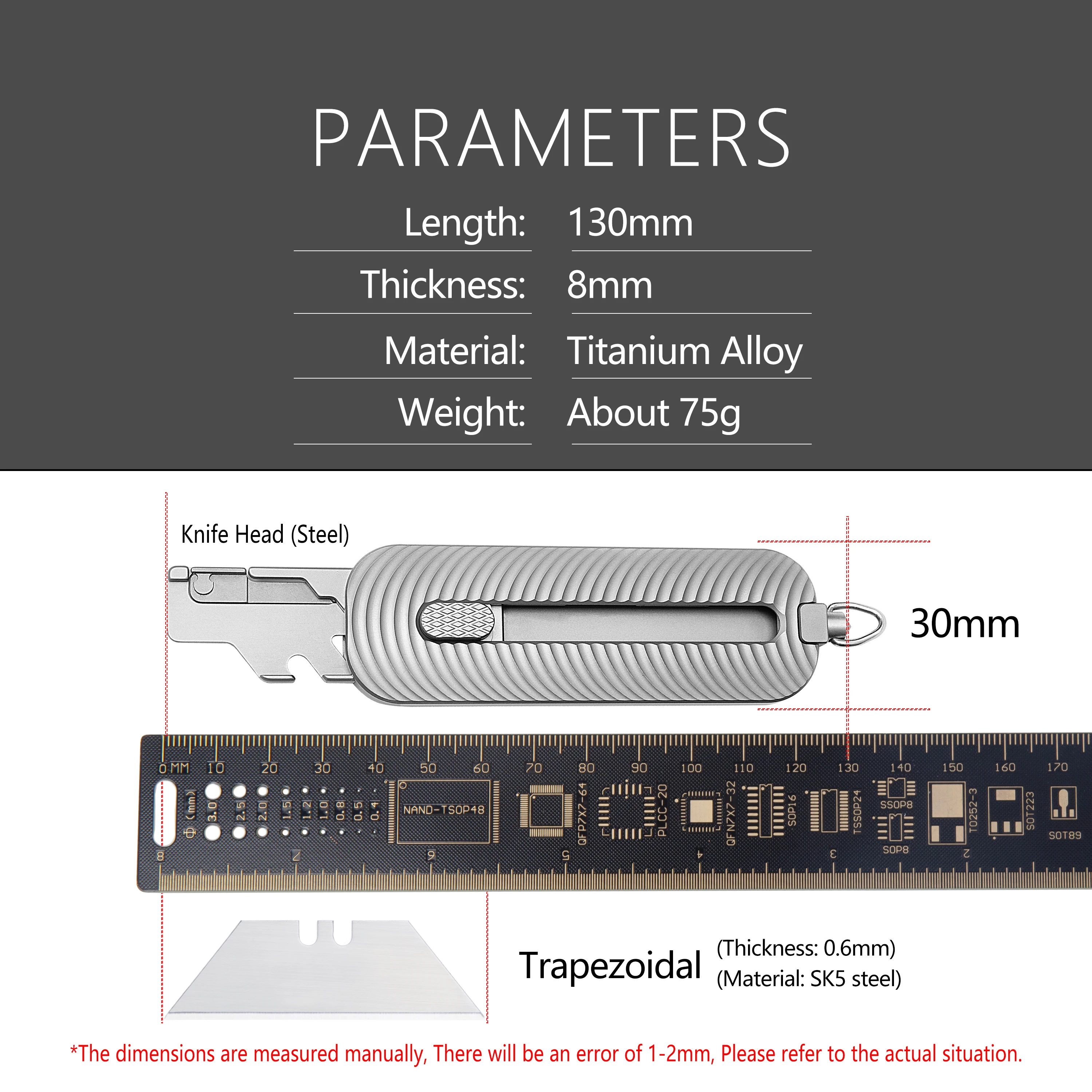 Imagem -02 - Portátil Titanium Alloy Utility Knife Lâmina Deslizante Edc Box Cutter Lâmina Sk5 Substituível Bolso Facas Sobrevivência ao ar Livre