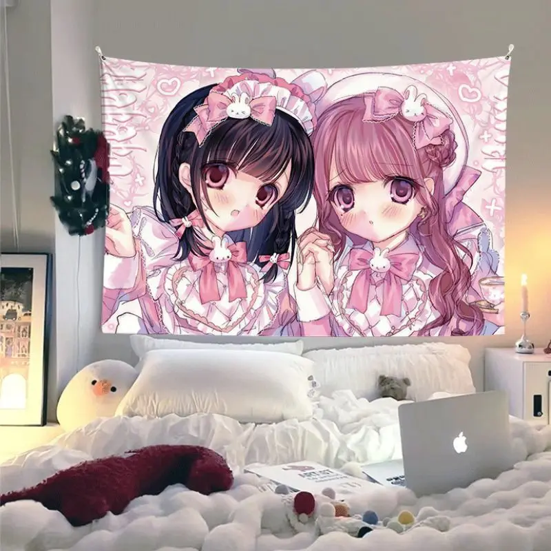 VIKAMA Rosa Haarbrille Mädchen Stern Wandteppich Anime Kawaii Niedlich Ästhetisch Raumdekoration Heimdeko Warm Gemütlich Weich Langlebig Geschenk für Innenräume – Detail 2