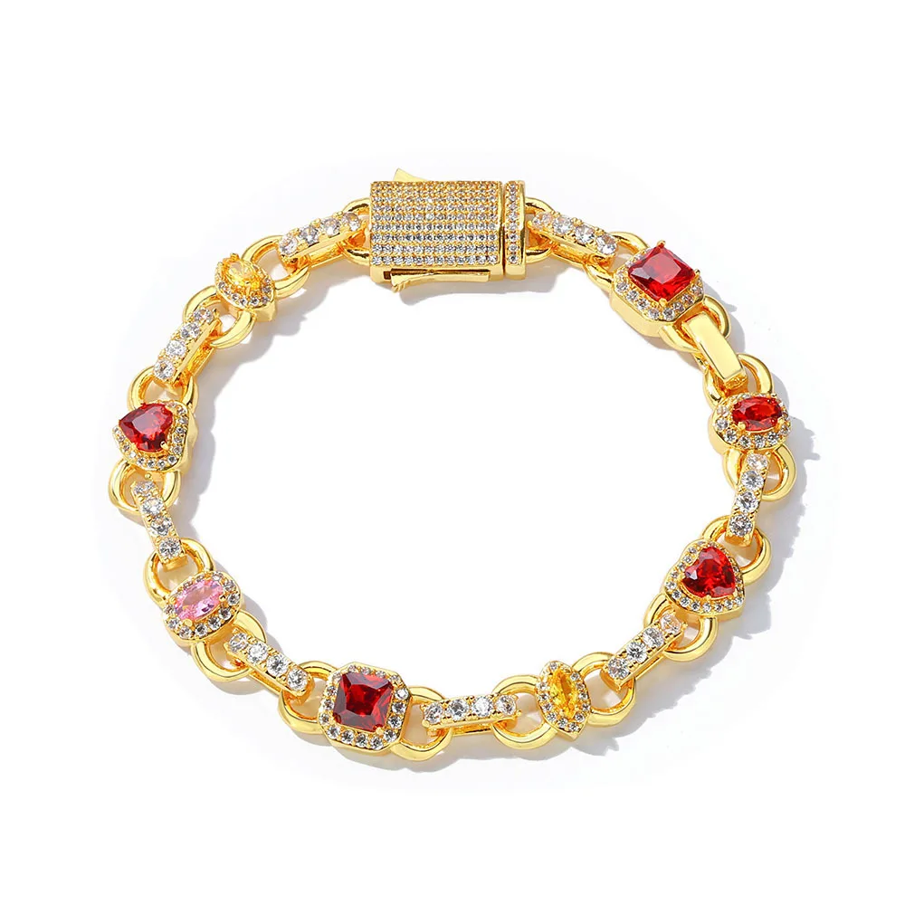 Streetwear enthusiasts, the unisex 10mm Color Gemstone Bracelet features PT950 Platinum base and glittering artificial diamonds