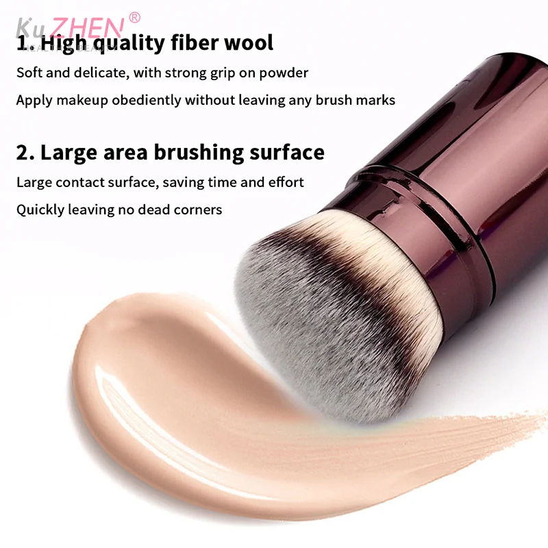 Pinceau de maquillage pour fond de teint rétractable, plat/Angle, pour poudre, Blush, noir, marron, or, correcteur, outils de maquillage portables, 1/2 pièces