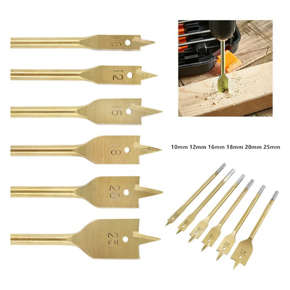 6Pcs Hole Saw Drill Bits Set Hole Opener Wood Drilling Woodworking Spade Dill Bits Wood Flat Hole Drill Bit 10/12/16/18/20/25 mm