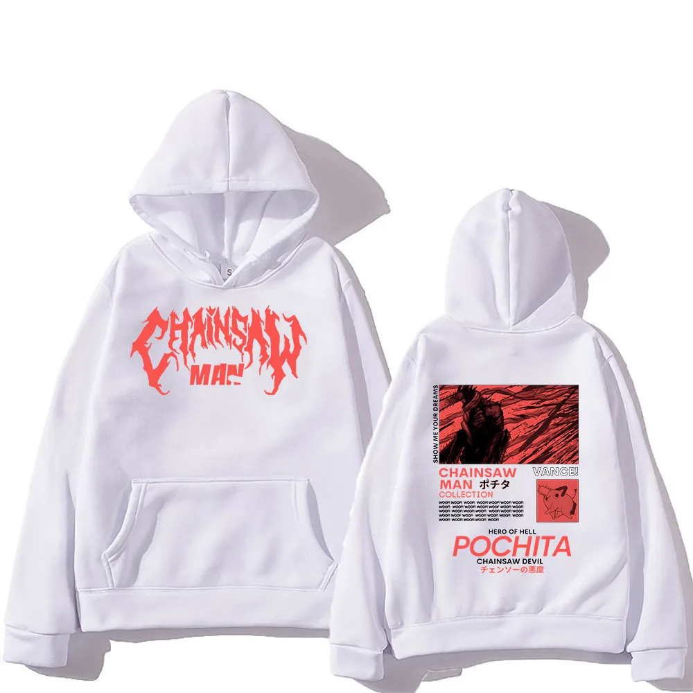 Chainsaw Man Pochita Cotton Hoodies Letter Print Sweatshirts Manga Cartoon Graphic Streetwear Long Sleeve Gothic Mens Pullovers