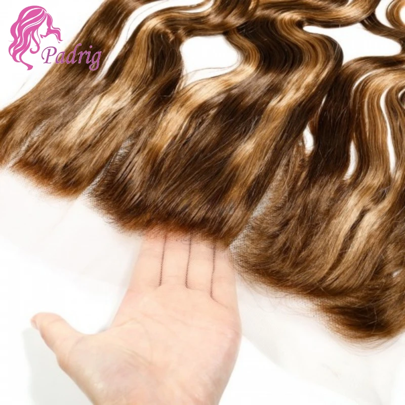 Body Wave #4/27 Highlight Virgin Human Hair 13x4 Transparent Lace Frontal Indian Remy Hair Pre-Plucked 150% Density Full End