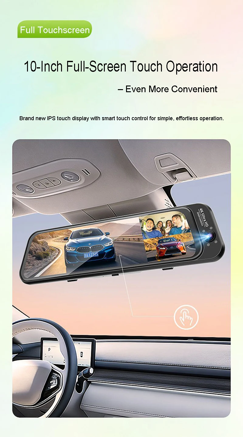 3-Linsen-Fisheye-Streaming-Dashcam 4K mit Volltouchscreen, App-Steuerung, 24-Stunden-Parkmodus, Bewegungsmelder, G-Sensor, Zeitraffer und Datenschutz-Aufnahme – Detail 6