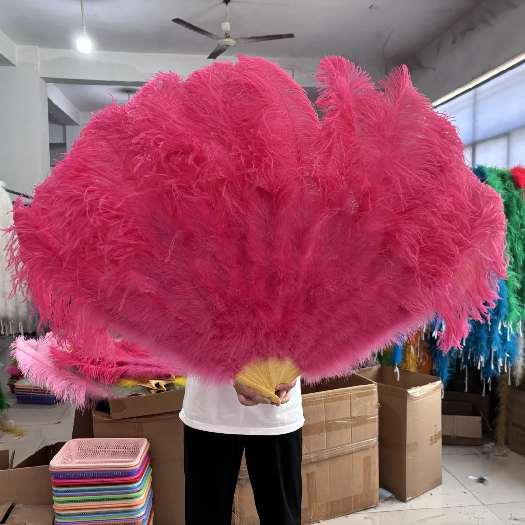 1/2PCS Colored Feather Fan Ostrich Feather Plus Marabou Feather Fan 13 Bone Bamboo Foldable Fan Stage Performance Accessories