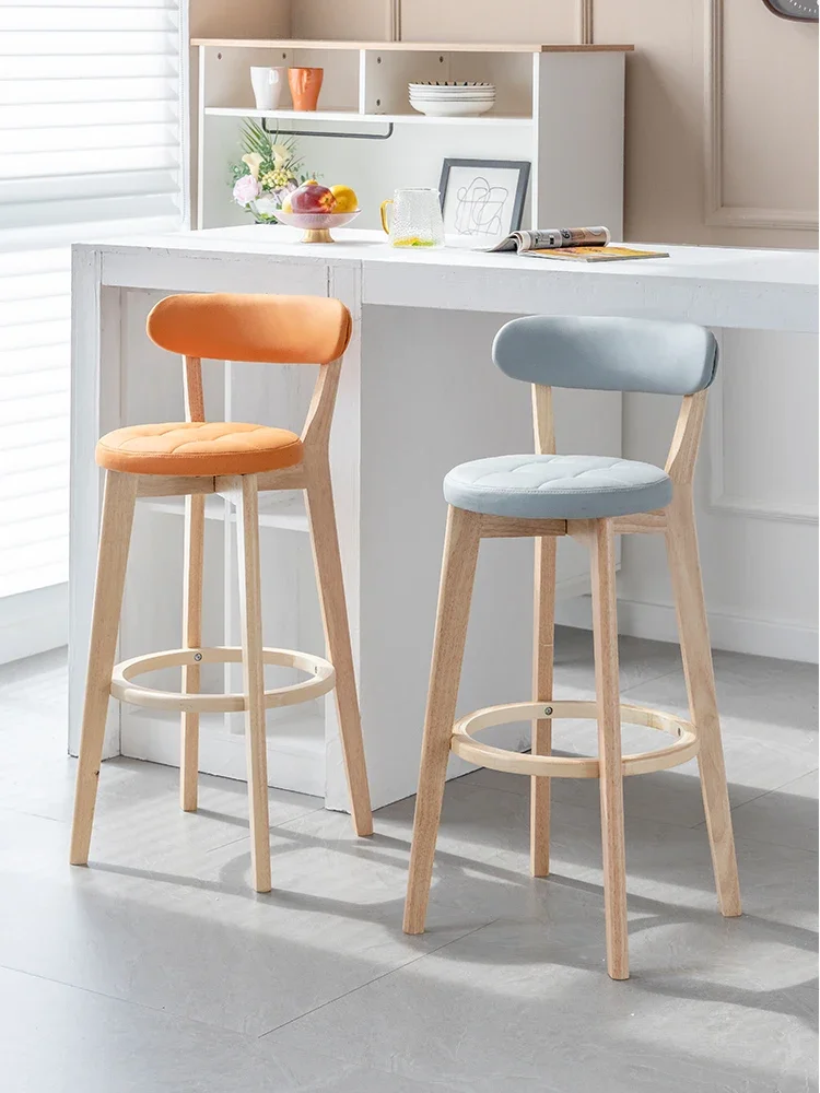 Solid wood high stool Modern simple bar chair Household Nordic light luxury island bar chair Front desk cashier high chair