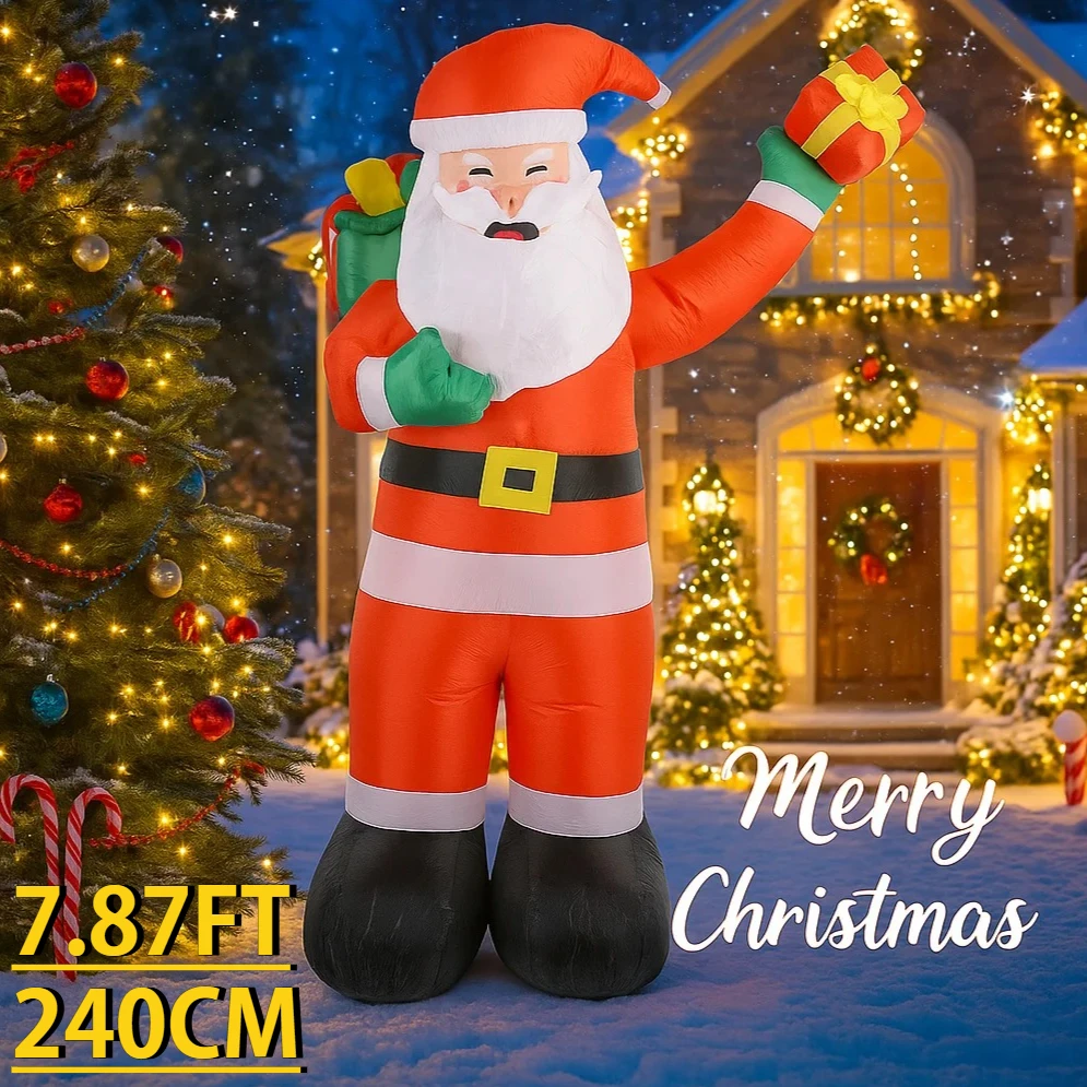 7.87FT Giocattoli gonfiabili di Natale giganti Borsa regalo di Babbo Natale con luci a LED Forniture per feste da giardino di Natale Decorazione della casa Ornamento