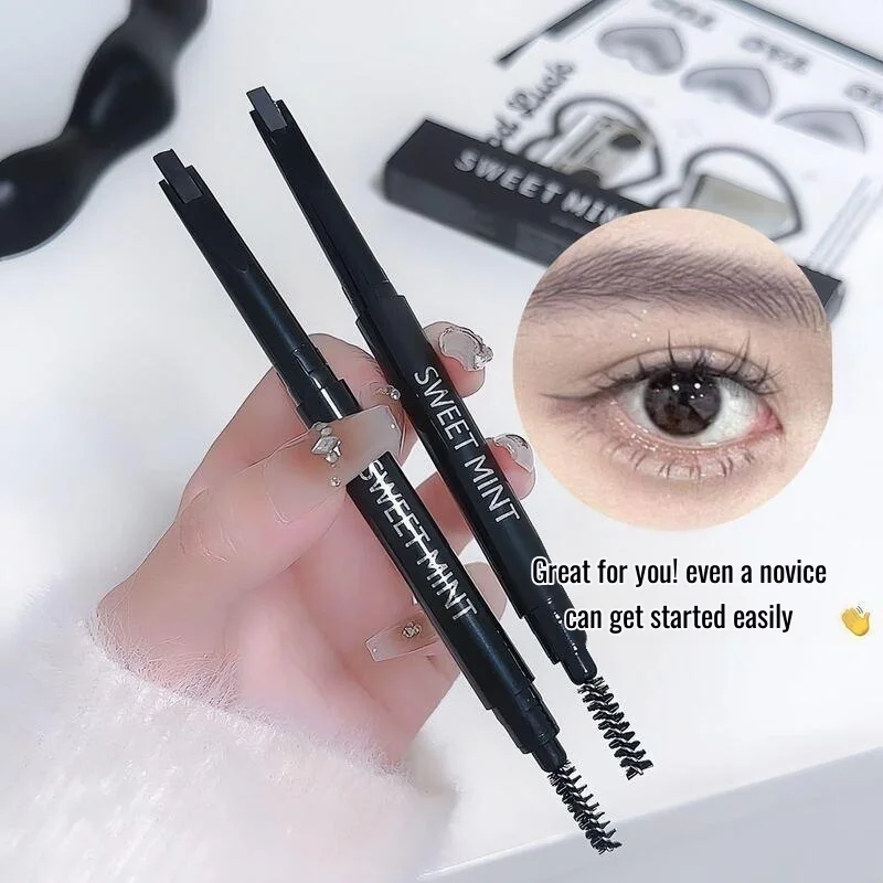 Waterproof Rotatable Grey Brown Eyebrow Pencil No Blooming Smooth Matte Double Head Long-Lasting Eyebrow Tattoo Pen Makeup