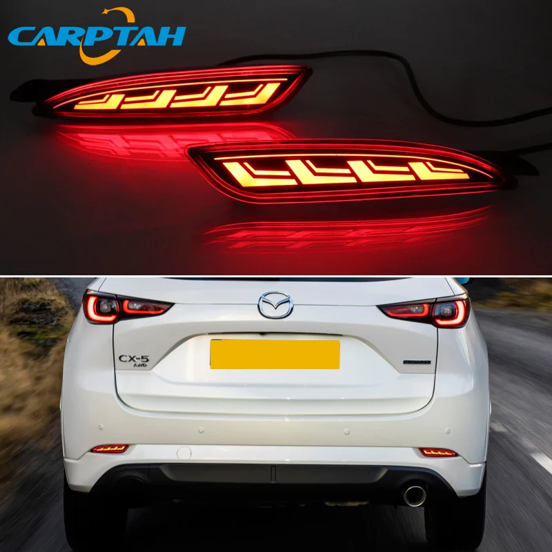 2PCS For Mazda CX-5 CX5 2022 2023 3-in-1 Functions 12V LED Bumper Light Rear Fog Lamp Brake Light Turn Signal Reflector