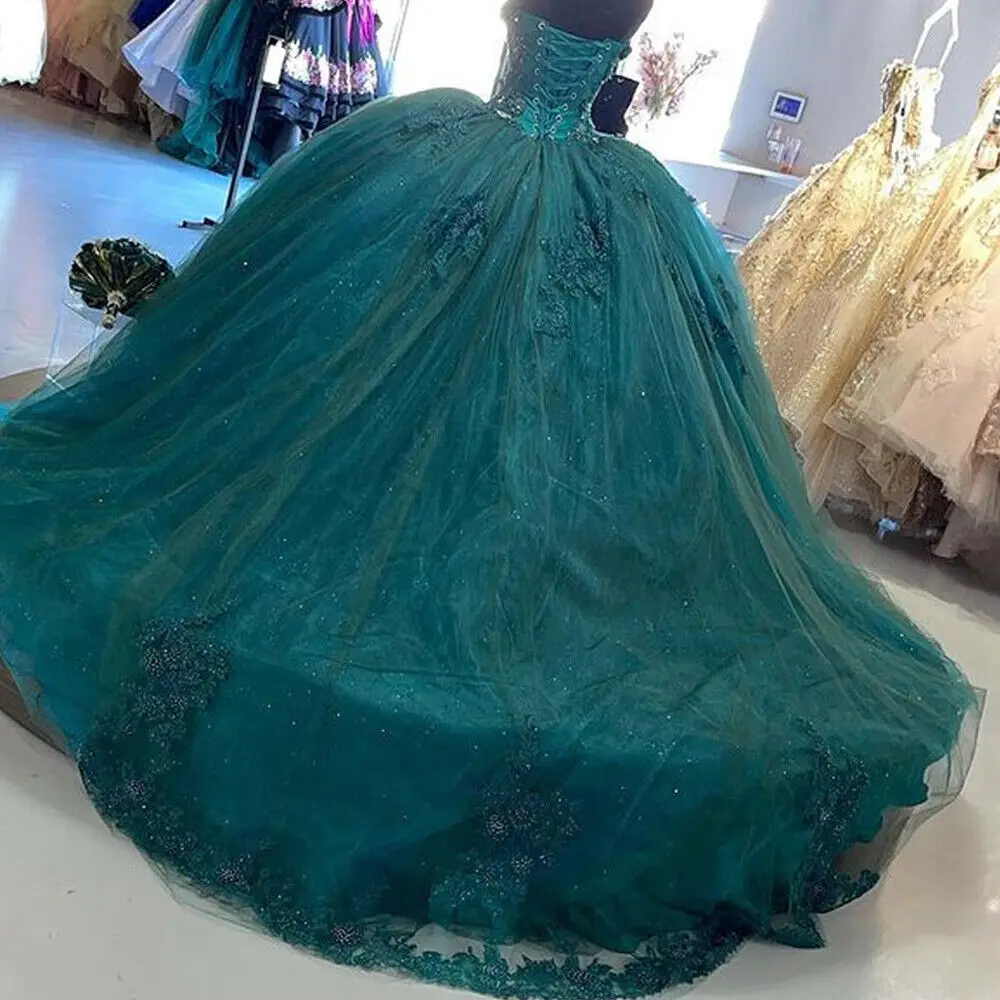 Angelsbridep verde escuro doce 16 vestidos de baile quinceanera vestido miçangas apliques baile noite vestidos celebridade personalizado