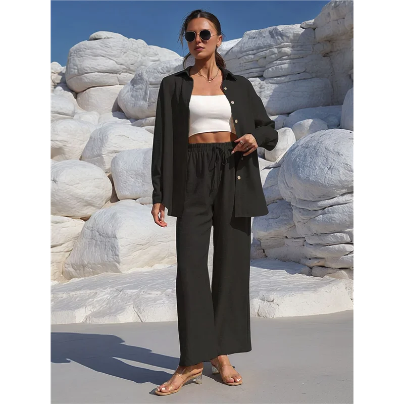 

ABRT-Женский летний длинный костюм, рубашка из двух предметов, топ, брюки, повседневная спортивная одежда из двух предметов для пляжного отдыха