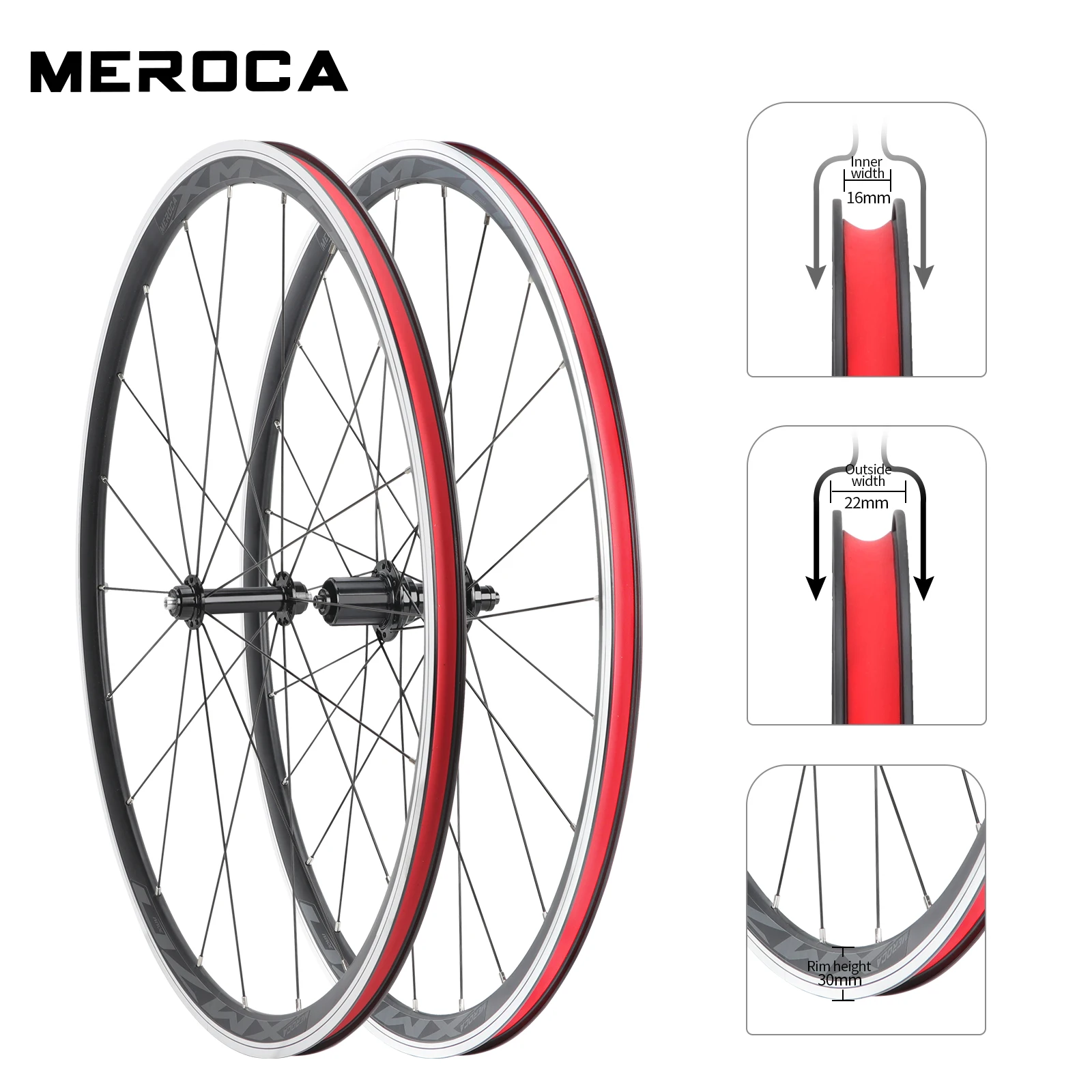 MEROCA-Paire de roues de vélo en alliage d\'aluminium ultra-léger, levier de dégagement rapide, frein sur jante, vélo de route, roue avant et