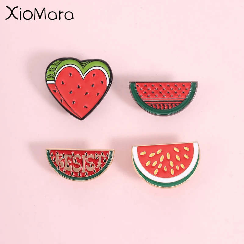 Cute Sweet Watermelon Enamel Pin,Heart Sliced Geometric Pattern Decoration,Fashion Clothing Accessory,Unisex Design