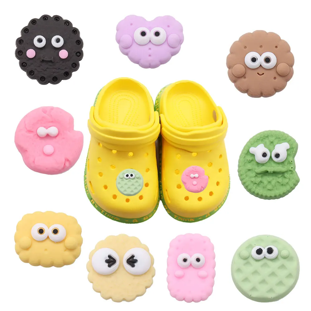 New Arrival 1-9pcs Shoe Charms Cute Snacks Cookies Biscuits PVC Accessories Shoes Buckle Decorations For Children X-mas Gift