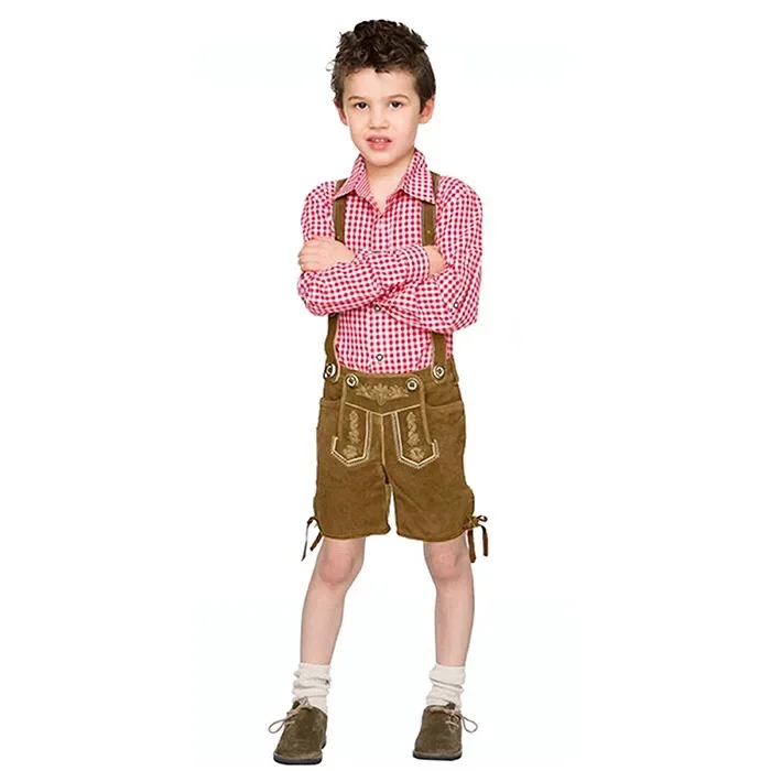 Children Oktoberfest Costume Plaid Lederhosen Bavarian German Beer Festival Fantasia Party Costume For Kids Boy Halloween