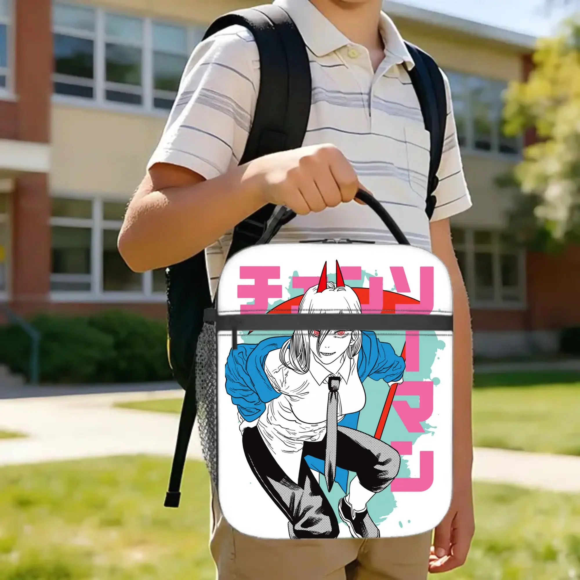 Insulated Lunch Bag Thermal Bag Reusable,Meal Container C-Chainsaws Man Power Manga Devil Anime Portable Tote Lunch Box