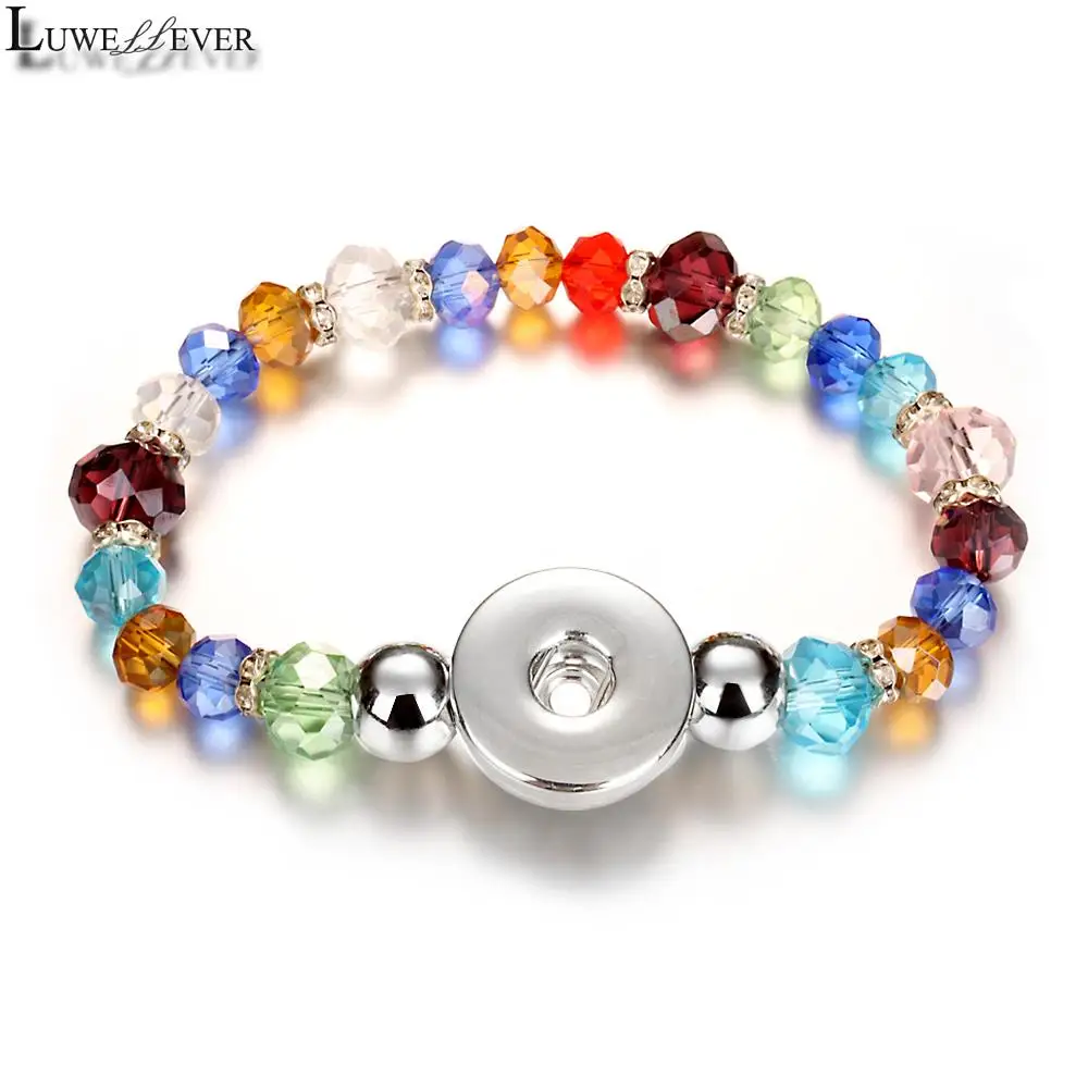 Candy Colors Expandable Rhinestone Bead Stretch 085 Strand Bracelet 18mm Snap Button Resin Bangle Charm Jewelry Women Gift