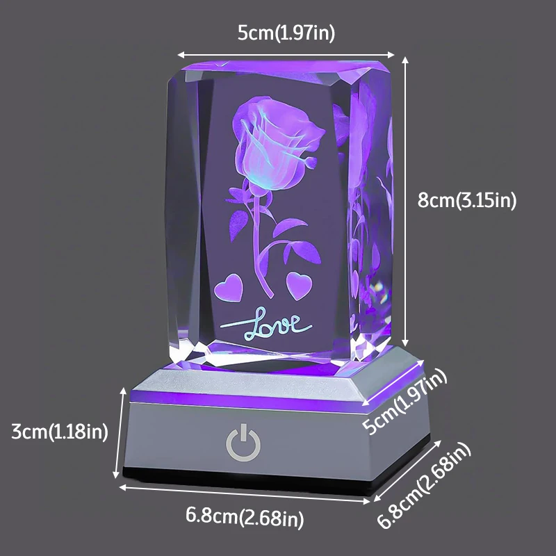 3D Rose Crystal LED Colorful Night Light compleanno san valentino anniversario regalo per fidanzata moglie e regalo per la festa della mamma